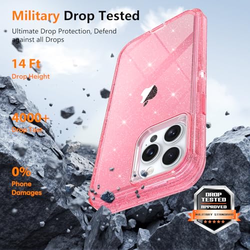 TUTUKII for iPhone 15 Pro Case Pink Glitter | Heavy Duty Shockproof, Anti-Drop, Anti-Yellow,Triple-Layer Transparent Protective Phone Cover, 6.1" - color: Pink Glitter, size: iPhone 15 Pro 6.1"