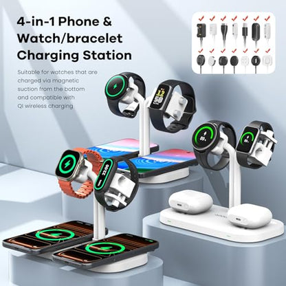 4-in-1 Charging Station,Wireless Charger & Dual Smart Watch Stand - color: A423SW-White