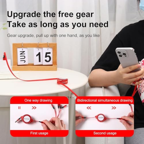 MJXIANG Retractable Multi Charging Cable 4 in 1, 3.3Ft 3A Fast Charger Cord