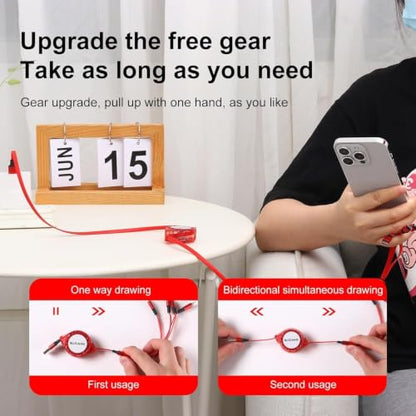 MJXIANG Retractable Multi Charging Cable 4 in 1, 3.3Ft 3A Fast Charger Cord