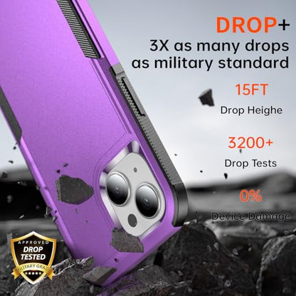 AEDILYS® for Apple Recommend Shockproof iPhone 15 Case,[15 FT Military Grade Drop Protection],with 2X [Kevlar® 9H Glass Screen Protector] (Purple) - color: Purple