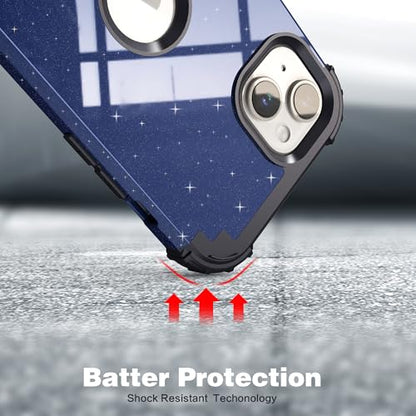 IDweel for iPhone 15 Case with Screen Protector for Men,Luxury 3 in 1 Shockproof Slim Fit Hybrid Heavy Duty Hard PC Cover Soft Silicone Bumper Full Body Anti-Fingerprint Case,Glitter Blue Black - color: Glitter Blue Black