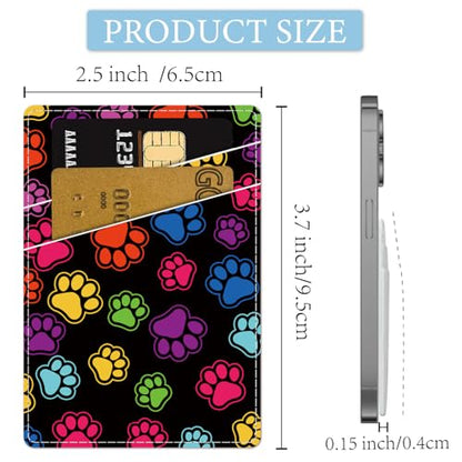 CREATCABIN Paw Print Phone Card Holder Leather Cell Phone Wallet Stick on Adhesive Credit Card Holder Slim Double Pocket Sticker for Back of Phone Case Compatible with Most Phones 3.7 x 2.5 Inch - style: Paw Print