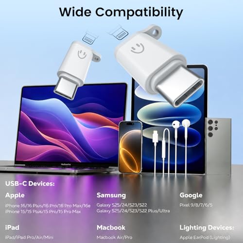 Lightning to USB-C Adapter Audio for Headphones, 2 Pack USB-C Male to Lightning Female Earbuds Adapter with Mic & Line Control, No Charging/Data, Compatible with iPhone 15/16/17, iPad, USB-C Devices