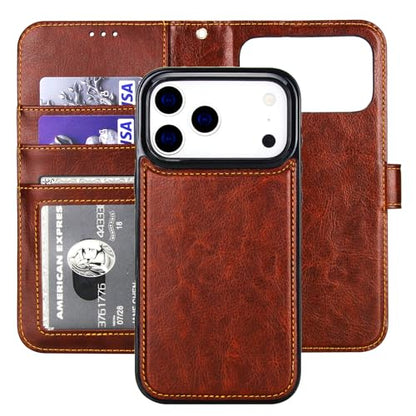 Bocasal Detachable Wallet Case Card Holder for iPhone 17 Pro Max Brown | RFID Blocking Kickstand Card Slots Holder PU Leather Magnetic Shockproof Wrist Strap Removable Flip Protective Cover 6.9 inch - color: Brown