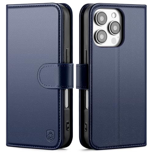 Compatible with iPhone 16 Pro Max Genuine Leather Case Wallet with Card Holder,Women Men Real Leather Flip Folio RFID Blocking Credit Card Slots Phone Cover,for Apple 16 ProMax,Dark Blue - color: Dark Blue, size: iPhone 16 Pro Max - 6.9"