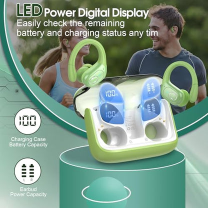 Wireless Earbuds 75H Bluetooth 5.4 Sport Headphones with Earhooks, Green - color: Green
