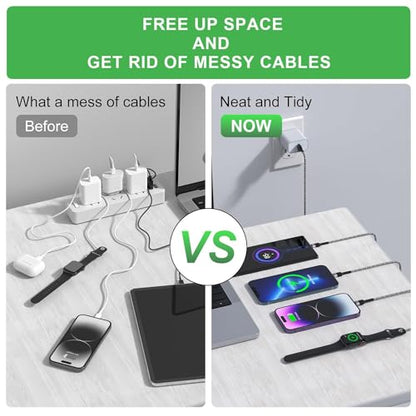 4 in 2 Multi Charging Cable for Apple Watch Charger, Upgraded Wireless USB C iWatch Charger Fast Charging with Type C/Light-ning Compatible with iWatch Ultra SE 10-1, i-Phone 16-11, Android (4FT)