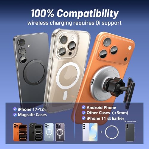 Car Phone Holder for Jeep Wrangler (2011-2016 2017),Magsafe Car Mount Charger,Magnetic Phone Holder,15W Wireless Charging,Dashboard Phone Holder,360° & Hands Free,2015 Wrangler Interior Accessories - size: Jeep Wrangler | 2011-2017
