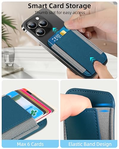 HiWe for MagSafe Wallet, 7 Cards Holder for Phone Case, RFID Blocking - color: Dark Blue Wallet - Grey Band