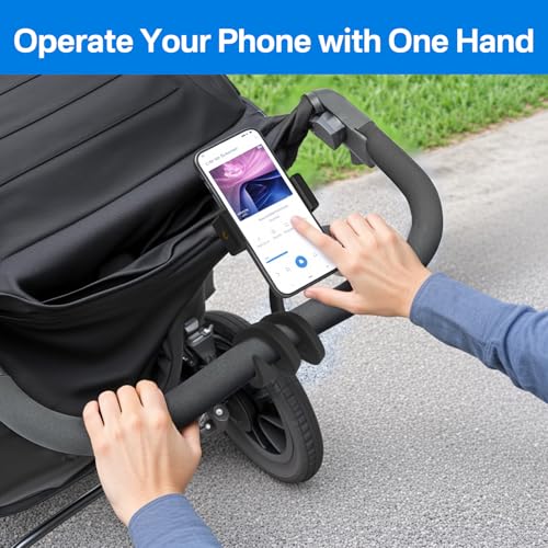 Portable Stroller Phone Holder Mount for Baby and Parent to One Hand Operation - Flexible Phone Holder for Stroller Handlebar with Angle Adjustable Fits Most 3.5" - 7.5" Cellphones