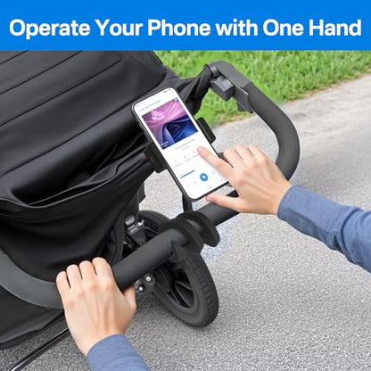 Portable Stroller Phone Holder Mount for Baby and Parent to One Hand Operation - Flexible Phone Holder for Stroller Handlebar with Angle Adjustable Fits Most 3.5" - 7.5" Cellphones