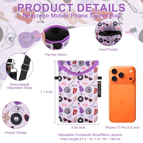 Flap Closure Secure Cell Phone Bag with Card Pocket for iPhone & Samsung - color: On Tour Purple