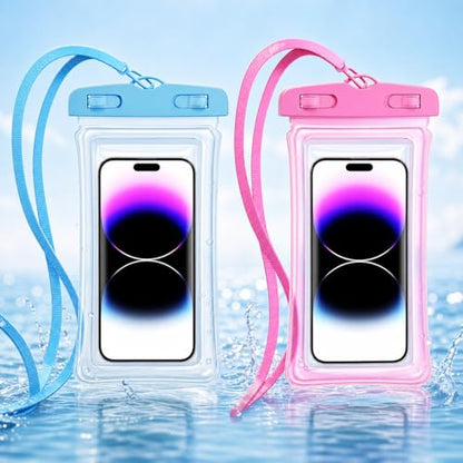 Waterproof Phone Pouch Case-[2 Pack][Easy Lock & Heavy Duty] IPX8 Water Proof Cell Phone Dry Bag for Beach,Swim Protector for iPhone 17 16 15 14 13 12 11 Pro Max Plus, Galaxy S25,7.2",Blue and Pink