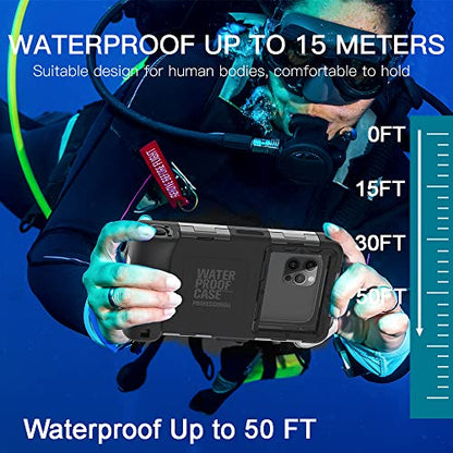 Waterproof Underwater Snorkeling Diving Phone Case for iPhone 16/15/14/13/12/11 Pro Max Mini and Galaxy S25/S24/S23/S22/S21 Ultra Plus Professional [15m/50ft] Photo Video Cover (SG Black)