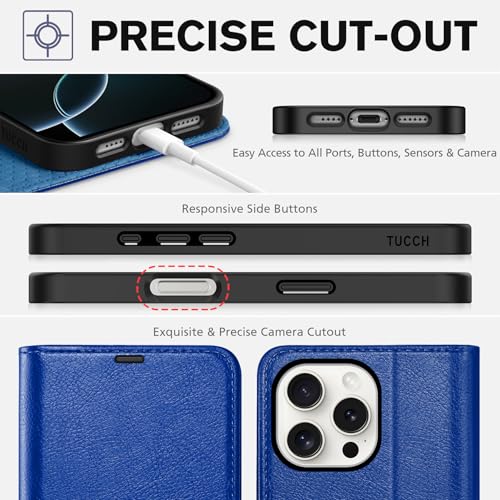 TUCCH Wallet Case for iPhone 16 Pro Max (6.9"), 4 Card Slots, Klein Blue | RFID Blocking, Viewing Stand, Shockproof TPU Shell, PU Leather, Magnetic Closure, Protective Folio Flip Cover - color: Textured Klein Blue