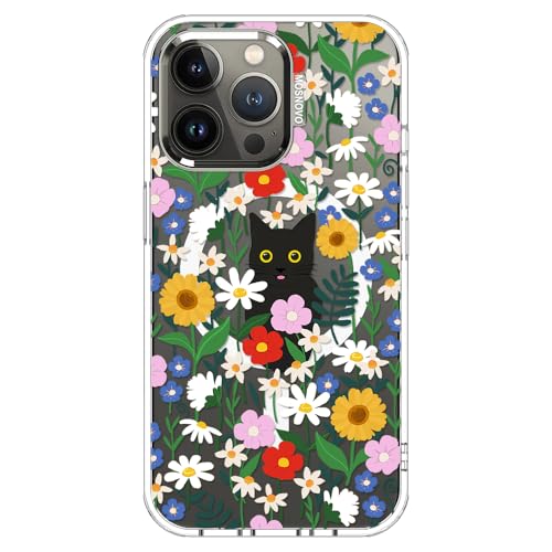 MOSNOVO Case for iPhone 13 Pro, [Compatible with Magsafe] [Buffertech 6.6ft Military-Grade Drop Protection] [Anti Peel Off Tech] Clear Phone Case Design - Black Cat in Garden - color: Black Cat in Garden, size: iPhone 13 Pro