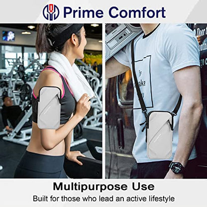 Phone Holder Arm Bands, Small Crossbody Shoulder Holsters Bag with Arm Band, Fits iPhone and All Cell Phones, Use for Running, Walking, Hiking & Biking (Plus Size,Grayish White) - color: Grayish white
