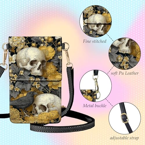 Small Crossbody Bags for Women Touchscreen Cell Phone Bag Cross Body Purses with adjustable Strap,Gifts For Teenage Girls - color: Skeleton In Sunflower Field