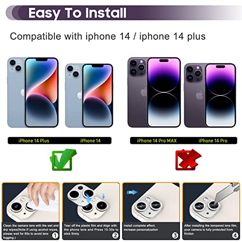Suoman for iPhone 14 6.1 inch/iPhone 14 Plus 6.7 inch Camera Lens Protector, 9H Tempered Glass Film, [Does not Affect Night Shots] Metal Lens Protective Cover - Silver - color: Silver