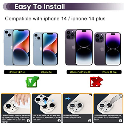 Suoman for iPhone 14 6.1 inch/iPhone 14 Plus 6.7 inch Camera Lens Protector, 9H Tempered Glass Film, [Does not Affect Night Shots] Metal Lens Protective Cover - Silver - color: Silver