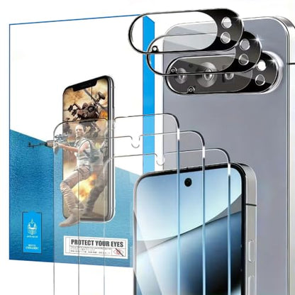 XDesign 3+3 Pack for Google Pixel 9 Pro Screen Protector 6.3 inch, 3 Pack Tempered Glass Screen Protector&3 Pack Camera Lens Protector - size: for Pixel 9 Pro Screen Protector
