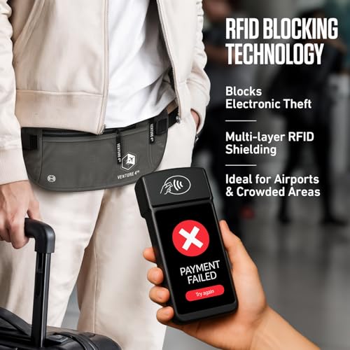 VENTURE 4TH Travel Money Belt, RFID Blocking Passport Holder - Gray - color: Ash Gray
