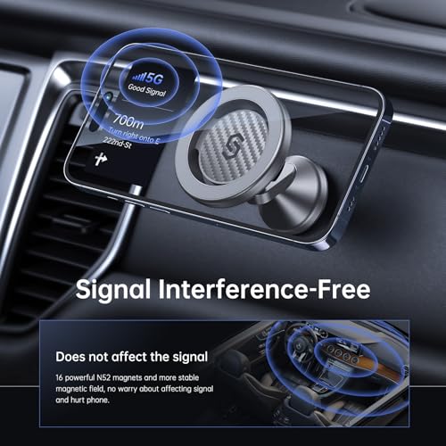 SYNCWIRE MagSafe Car Mount, Adjustable Magnetic Phone Holder, Carbon Fiber - color: Titanium Silver