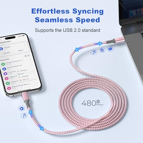 Basesailor USB C to USB C 60W Cable 3.3FT 2Pack Pink Braided Fast Charging - color: Pink, size: 3.3FT/1M