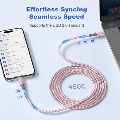 Basesailor USB C to USB C 60W Cable 3.3FT 2Pack Pink Braided Fast Charging - color: Pink, size: 3.3FT/1M