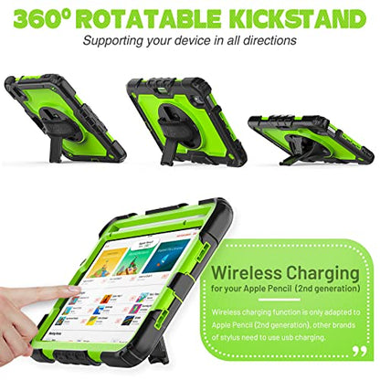 SEYMAC stock Case for iPad mini 7 (A17 Pro) 2024/ Mini 6 8.3'' with Screen Protector Pencil Holder [360 Rotating Hand Strap] &Stand, Drop-Proof Case for iPad mini 7th/6th Generation 8.3", Green+Black - color: Green+Black