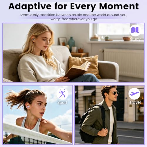 Open Ear Clip Headphones, Wireless Earbuds Bluetooth 5.4 The Over Ear Buds Earphones Built-in Mic with Ear Hooks, 36H Playtime,for iOS and Android (Purple) - color: Purple