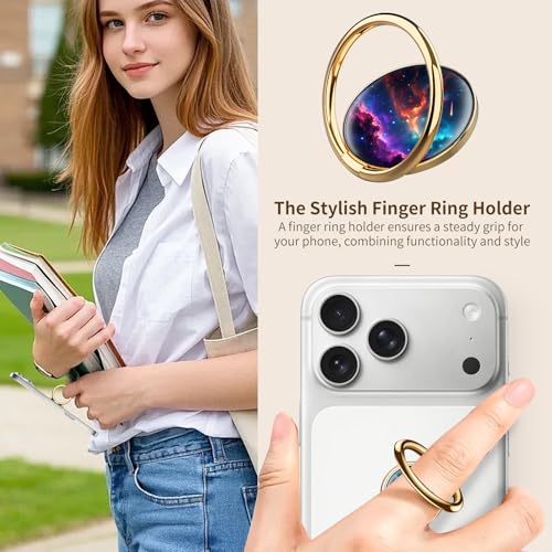 Cell Phone Ring Holder, Cute Phone Ring Grip Stand, 360°Rotation Funny Metal Kickstand Finger Grip Luxury Universe - color: Luxury Universe