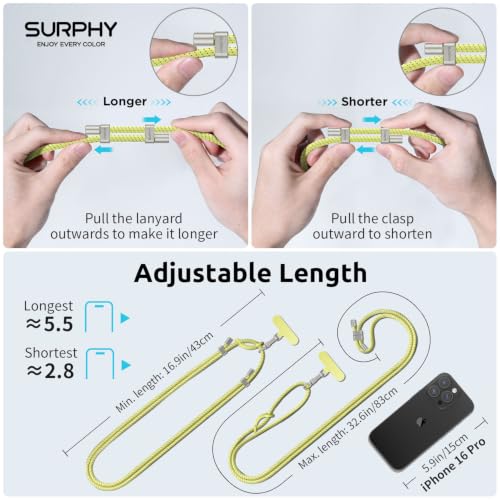 SURPHY Phone Lanyard Crossbody, Phone Strap Crossbody with 2 Tether Tabs - color: Lemon Speckle