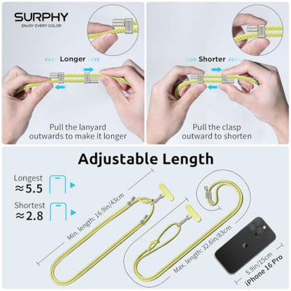 SURPHY Phone Lanyard Crossbody, Phone Strap Crossbody with 2 Tether Tabs - color: Lemon Speckle