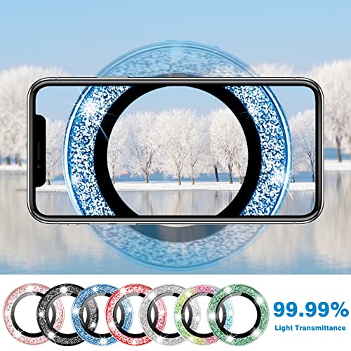 for iPhone 13 Mini & iPhone 13 Camera Lens Protector, Bling Glitter 9H Tempered Glass Camera Cover Anti Scratch Shockproof Screen Protector Individual Ring - 2Pcs Glitter Blue - color: Blue Glitter