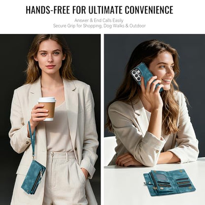 Compatible with Samsung Galaxy S26 Ultra Wallet Case with Magsafe with Zipper & Card Holder Strap Wristlet Detachable Magnetic Protective Back Case for Galaxy S26 Ultra 5G 6.9 Inch (Blue) - color: (Detachable and Magsafe)-Blue, size: S26 Ultra 6.9 Inch
