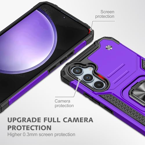 for Samsung S23 FE Case: S23 FE Case with Screen Protector: (Heavy Duty) Military Grade 360° Rotatable Kickstand Shockproof Protective Cases for Samsung Galaxy S23 FE (Purple) - color: Samsung S23 FE Case Purple