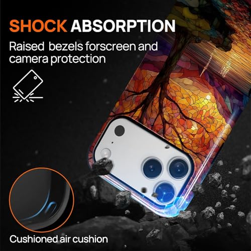Magnetic Phone Case for iPhone 17 Pro Max,Compatible with MagSafe,Durable 2 Layers Full Covered Shockproof Protective Cover-Stained Glass Sunrise Fall Leaves - color: Stained Glass Sunrise Fall Leaves, size: iPhone 17 Pro Max