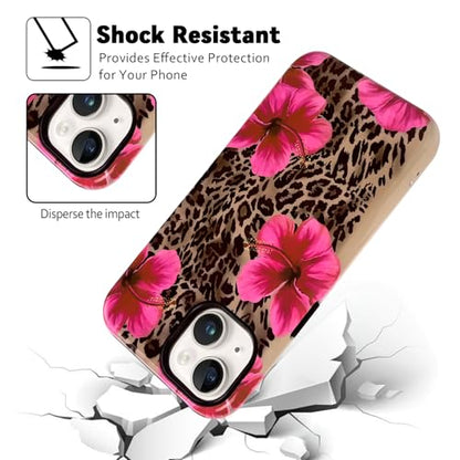 Lovmooful for iPhone 13/14 Case Cute Flower Leopard-Hibiscus | Compatible for iPhone 13/14 Case,Aesthetic,Hibiscus,Floral,2 in 1,for Women Girls,Soft TPU+PC,Shockproof,Protective - size: iPhone 13/14