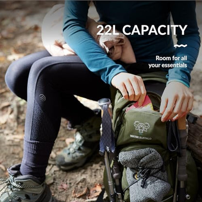 Water Buffalo Sherpa 22L Hiking Hydration Backpack, 2L Bladder | Hiking Backpack with Water Bladder, Waterproof Zippers, Phone Compartment, Trekking Pole Holders, Padded Straps - color: Navy Blue