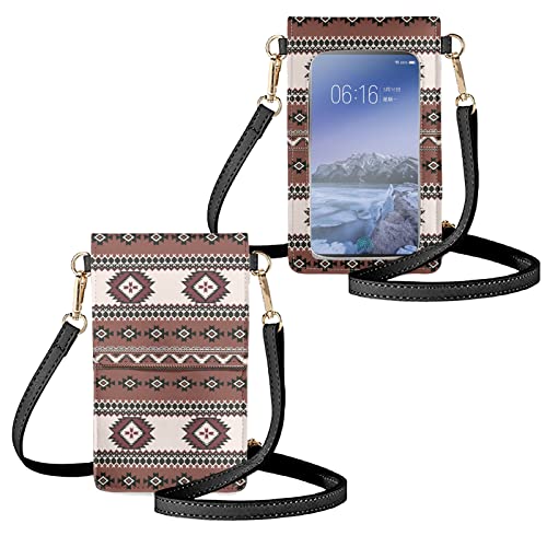 WELLFLYHOM Mini Touchscreen Crossbody Phone Bags for Women with Card Slots Shoulder Bag Purse Leather - color: 0 Aztec Southwestern Style