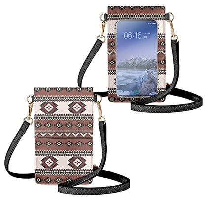 WELLFLYHOM Mini Touchscreen Crossbody Phone Bags for Women with Card Slots Shoulder Bag Purse Leather - color: 0 Aztec Southwestern Style