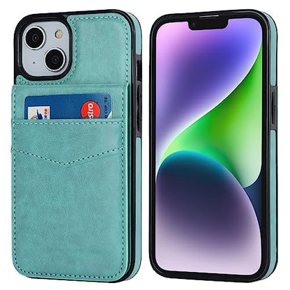 KIHUWEY for iPhone 14 Wallet Case Card Holder Kickstand, Mint Green - color: Mint Green