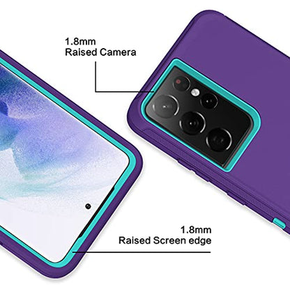 MXX Case Compatible with Galaxy S21 Ultra Case, 3-Layer Super Full Heavy Duty Body Bumper Cover/Shock Protection/Dust Proof, Designed for Samsung Galaxy S21 Ultra 5G 6.8 Inch 2021 (Purple) - color: Purple