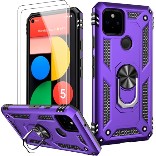 LUMARKE for Google Pixel 5 Case with Screen Protector,Pass 16ft. Drop Tested Military Grade Protective Phone Cover with Magnetic Ring Kickstand Compatible with Car Mount Holder Purple Color - color: Purple, size: Google Pixel 5