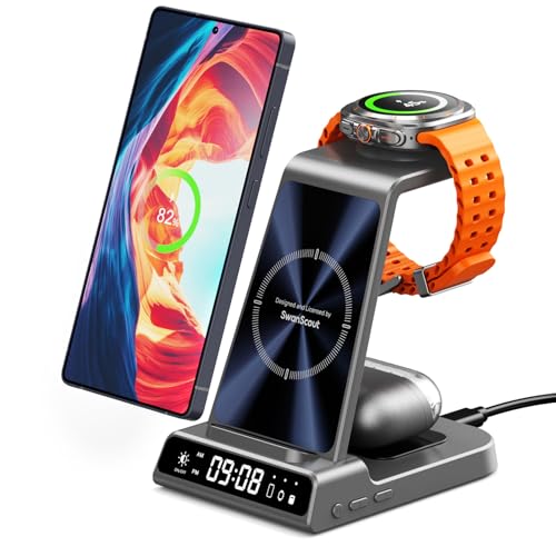 3 in 1 Wireless Charger for Samsung Galaxy S26 Ultra, Galaxy Watch 8, Buds - color: Tech Grey