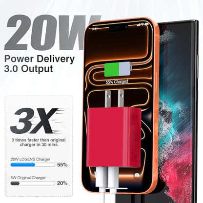 [2 Pack] 20W USB C Charger Block Fast Charging Dual Ports Adapter - color: Red