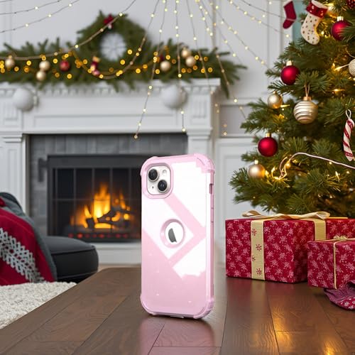 IDweel for iPhone 15 Case with Screen Protector,Luxury 3 in 1 Shockproof Slim Fit Hybrid Heavy Duty Protection Glitter Hard PC Cover Soft Silicone Sturdy Bumper Full Body Case,Glitter Pink - color: Glitter Pink
