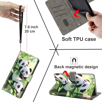 Case Wallet for Motorola Moto G Power 2025/2026, Panda | Kickstand, 3 Card Holder, Shockproof TPU Interior Shell, PU Leather, Magnetic Flip Cover, Lanyard Strap - color: Pic:08